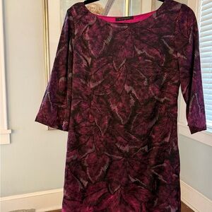 Elie Tahari Black and Pink Feather Long Sleeve Dress